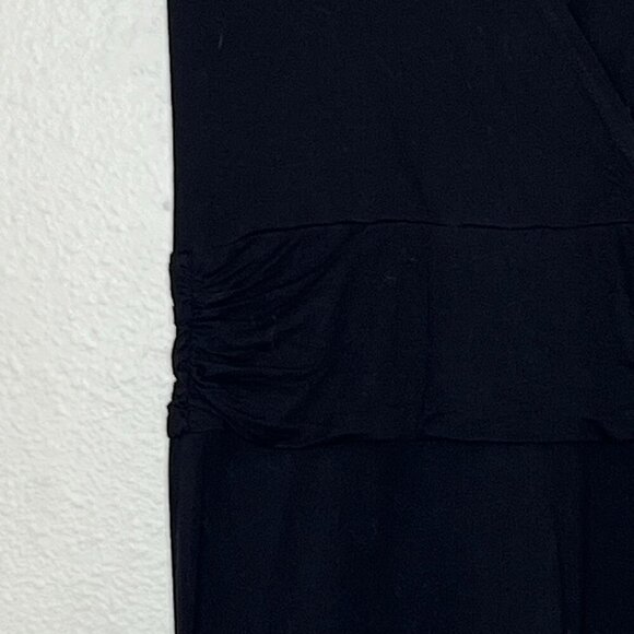 James Perse Jersey Knit Deep V Surplice Neckline Tencel Black Midi Dress Small 1 - Picture 3 of 7